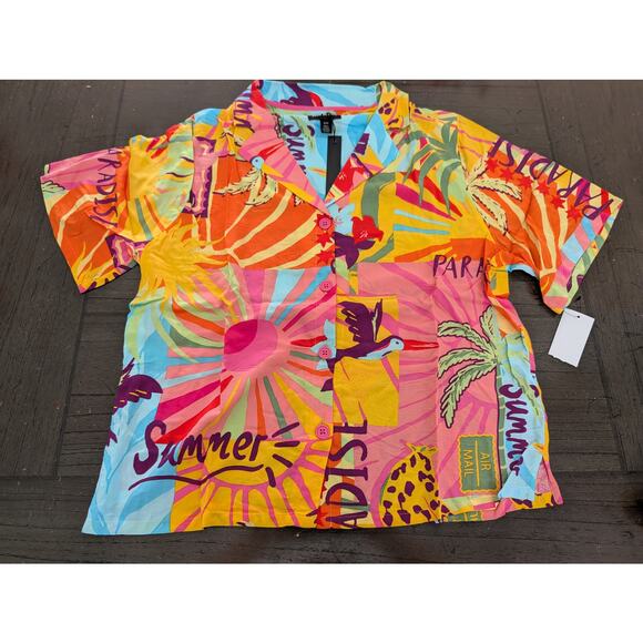 NWT Room Service Georgia Short Woven Pj Set In Sunset Greeting -size M - Picture 1 of 5